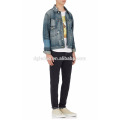 Dark stone bike jeans wholesale china with patchy classic denim jacket